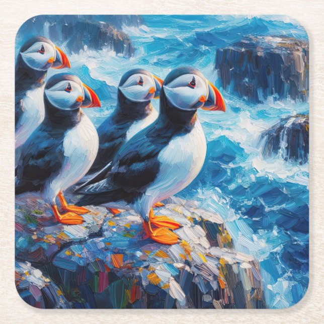 Puffins Rechteckiger Pappuntersetzer (Vorderseite)