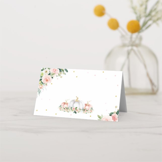 Puffkinderdusche Rosa und Gold Platzkarte (Vorderseite)