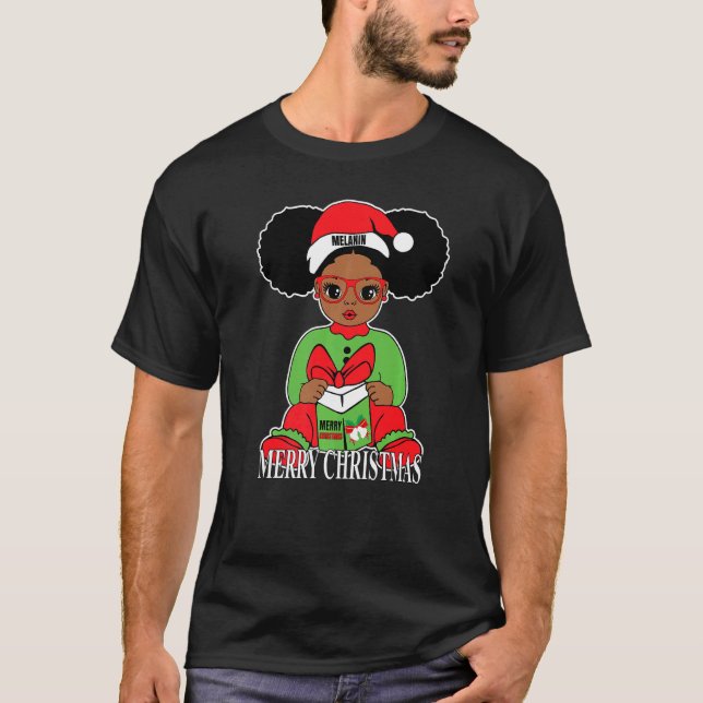 Puffs Melanin Santa Black Baby Glasses Merry Chris T-Shirt (Vorderseite)