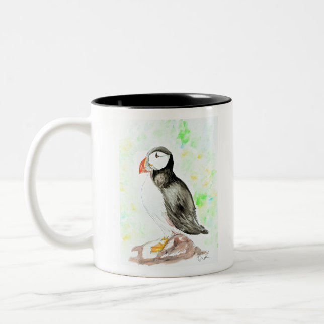 Pufftinte und Aquarellmalerei Zweifarbige Tasse (Links)