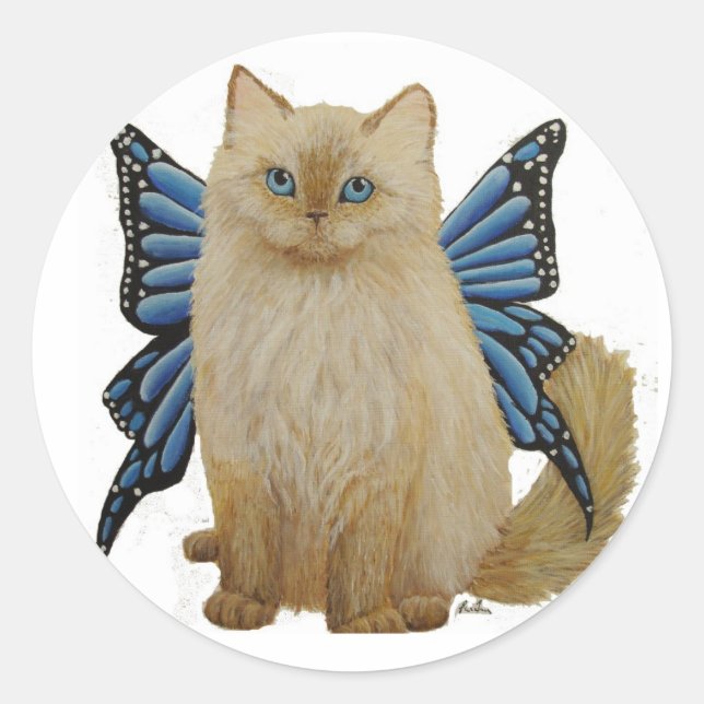Puffy, die Butterfly Fairy Katze Runder Aufkleber (Vorderseite)