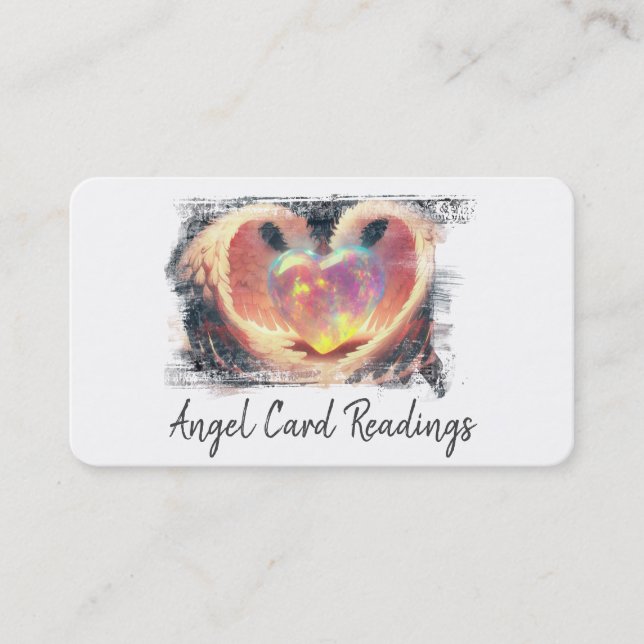 *~* Puffy Opal Heart Gold Angel Wings AP78 QR Visitenkarte (Vorderseite)