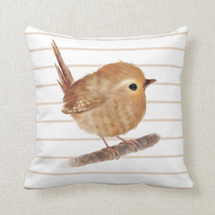 Puffy Wren Bird Throw Kissen