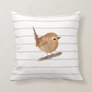 Puffy Wren Bird Throw Kissen