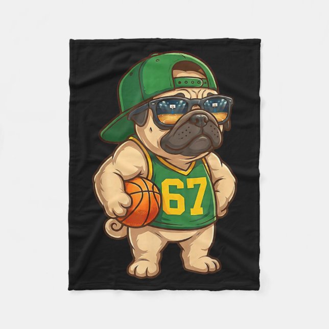 Pug Basketball Dog 67 Gen Alpha Slang Srts Men Boy Fleecedecke (Vorderseite)