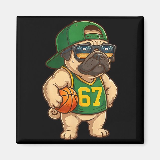 Pug Basketball Dog 67 Gen Alpha Slang Srts Men Boy Magnet (Vorne)