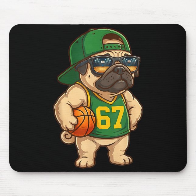 Pug Basketball Dog 67 Gen Alpha Slang Srts Men Boy Mousepad (Vorne)