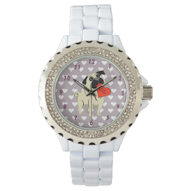Pug be my Valentine Armbanduhr (Vorderseite)