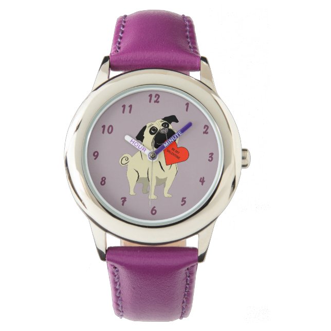Pug be my Valentine Armbanduhr (Vorderseite)
