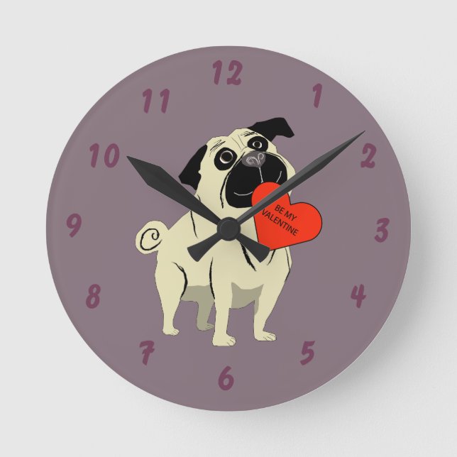 Pug be my Valentine Runde Wanduhr (Vorderseite)