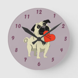 Pug be my Valentine Runde Wanduhr