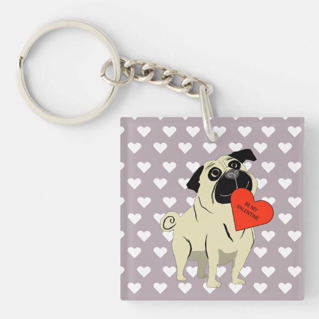 Pug be my Valentine Schlüsselanhänger (Vorderseite)