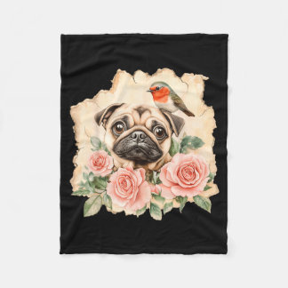 Pug bird cute dog funny pug fleecedecke