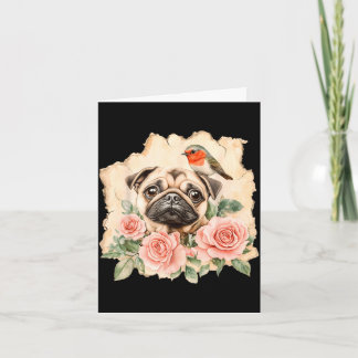 Pug bird cute dog funny pug karte