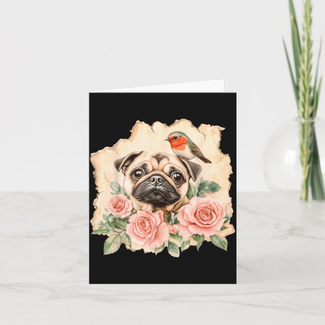 Pug bird cute dog funny pug  karte (Vorderseite)