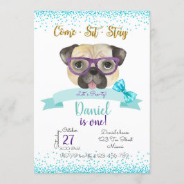 Pug Birthday Invitation, Pug Invite, Einladung