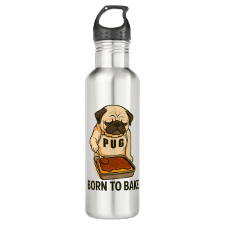 Pug Born to Bake Funny Dog Lover Edelstahlflasche