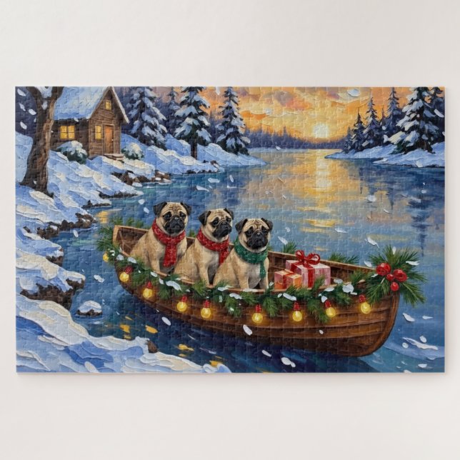 Pug Christmas Boat Holiday (Horizontal)