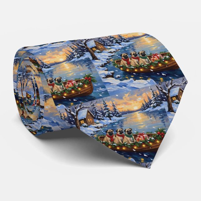 Pug Christmas Boat Holiday Krawatte (Gerollt)