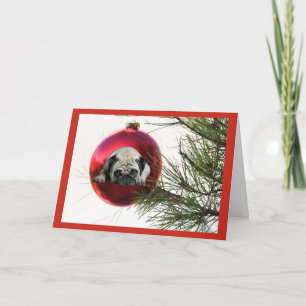 Pug Christmas Card Hanging Ball Feiertagskarte