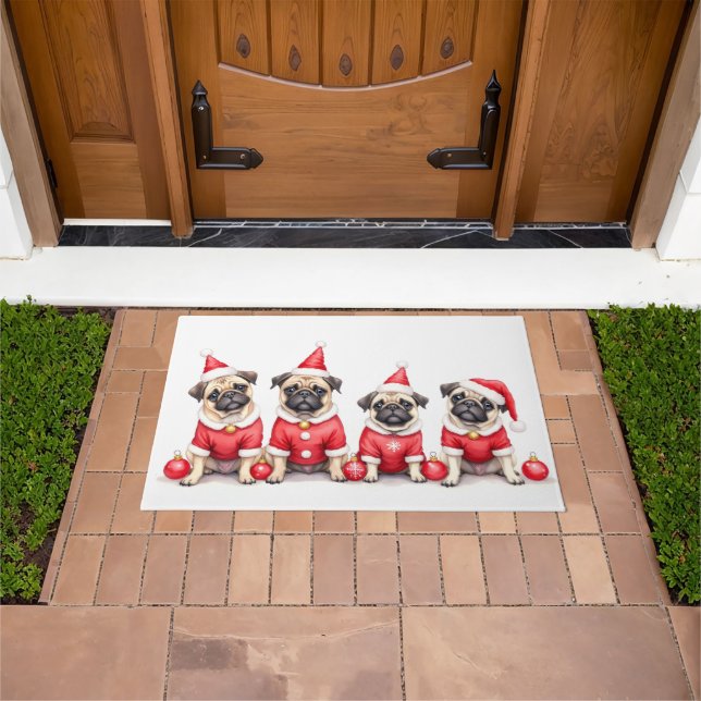 Pug Christmas Dress Santa Hat Fußmatte (Außenbereich)