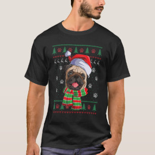 Pug Christmas Lights Santa Hat Dog  Ugly Sweater T-Shirt