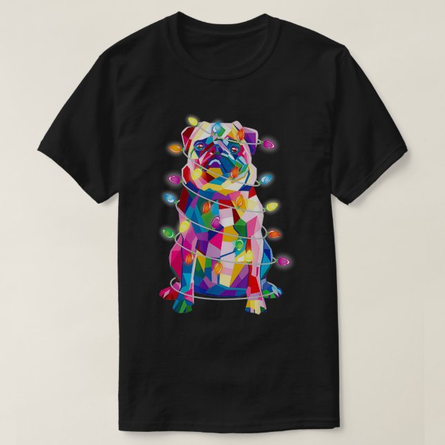 Pug Christmas Tree Lights Dog Mom Dad Xmas Pug  T-Shirt (Design vorne)