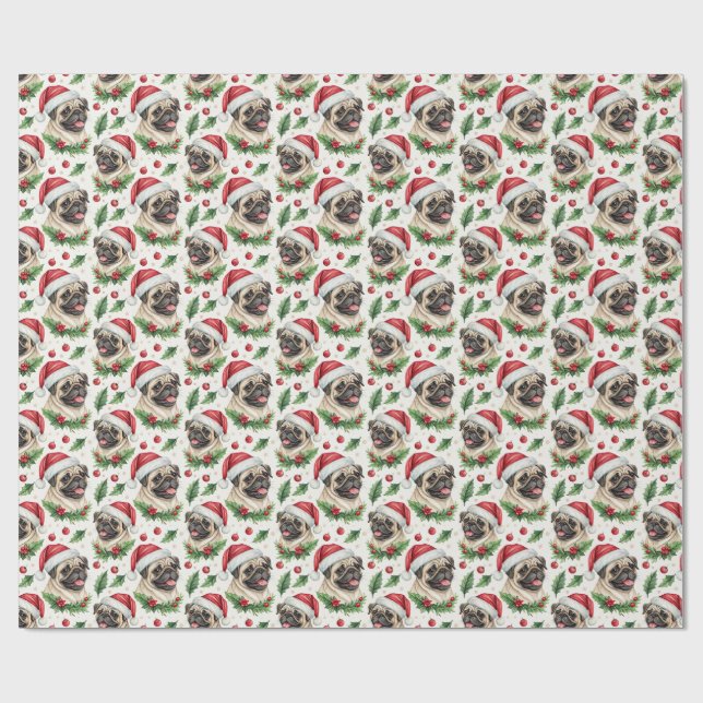 Pug Christmas Wrapping Paper Geschenkpapier (Flach)