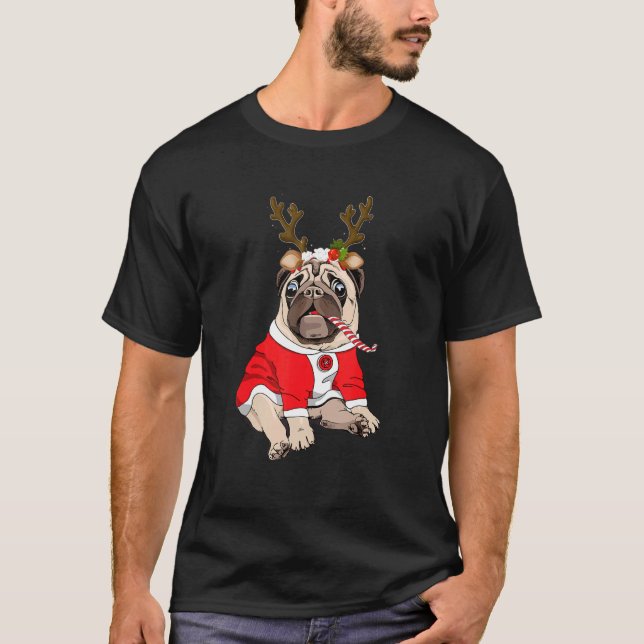Pug Deer Pug  Reindeer Christmas  Xmas  Idea T-Shirt (Vorderseite)