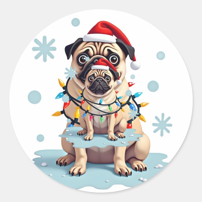 Pug Dog Christmas Men Women (2) Runder Aufkleber (Vorderseite)