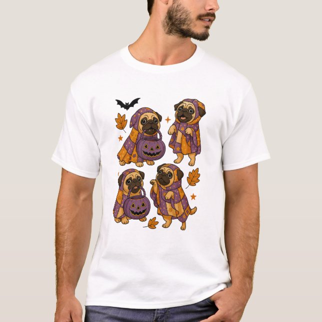 Pug Dog Ghost Halloween Spooky T-Shirt (Vorderseite)