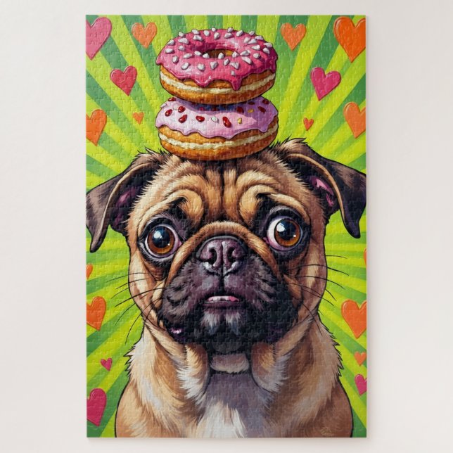 Pug Dog Valentine's Day Heart Donut Stack (Vertikal)