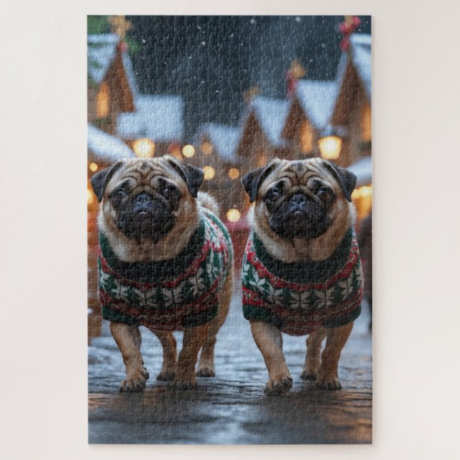 Pug Dogs Christmas Snow Holiday (Vertikal)