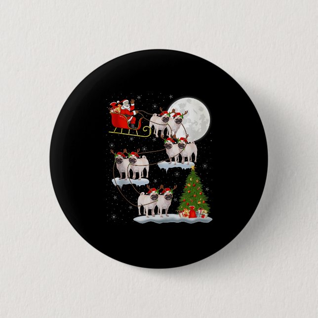Pug Dogs Santa Sleigh Flying Funny Magical Christm Button (Vorderseite)