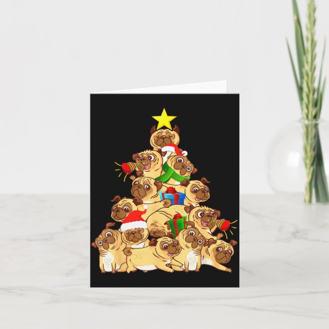 Pug Dogs Tree Christmas Sweater Xmas Pet Animal Do Karte (Vorderseite)