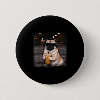 Pug drinking iced coffee lover humor funny dog mem button