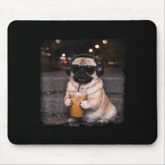 Pug drinking iced coffee lover humor funny dog mem mousepad