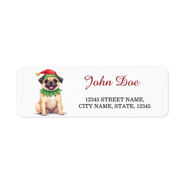 Pug Elf Costume Christmas Return Address Labels (Vorne)