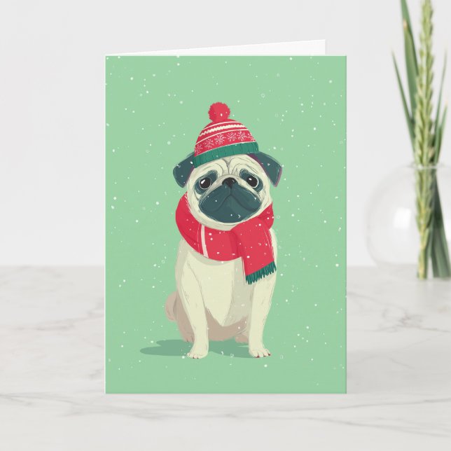 Pug-Feiertagsgruß Karte (Vorderseite)