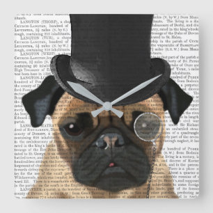 Pug, Formal Hound and Hat Quadratische Wanduhr
