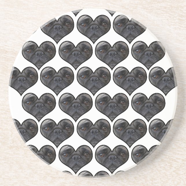 Pug Hearts Sandstein Untersetzer (Vorne)