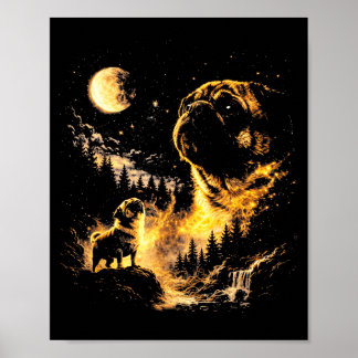 Pug howling to the moon vintage 90s funny dog poster
