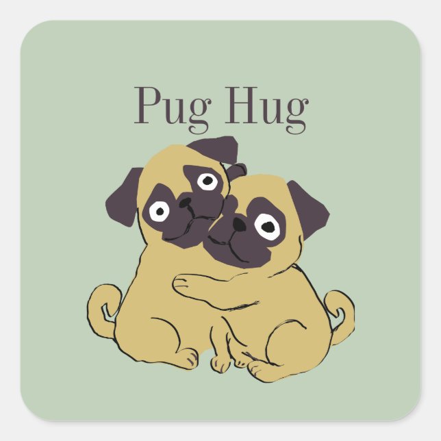 Pug hug  quadratischer aufkleber (Vorderseite)