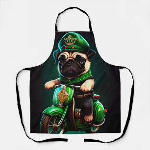 Pug-Hund fährt Fahrrad am St. Patrick's Day Schürze