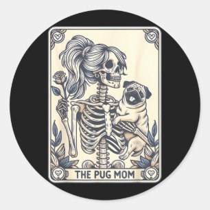 Pug-Mama-Tarotkarte Skelett Pug-Mama Halloween-Hun Runder Aufkleber
