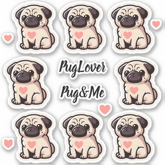 Pug&Me Set of Stickers Aufkleber (Vorderseite)