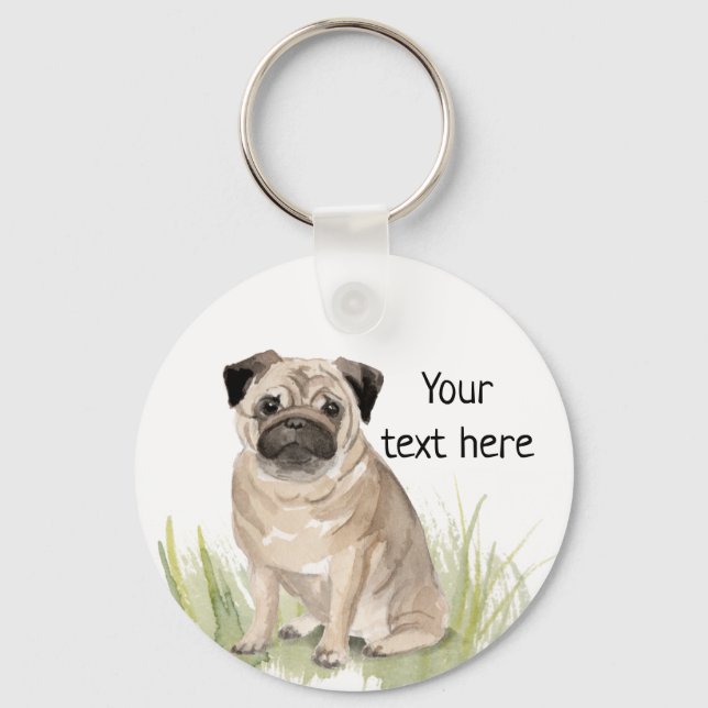 Pug Personalised Keyring Schlüsselanhänger (Vorderseite)