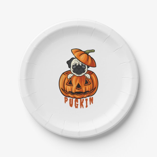 Pug Pumpkin Halloween Pugkin Costume For Pug Dog Pappteller (Vorderseite)
