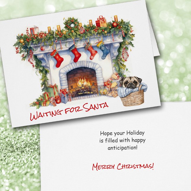 Pug Puppy Christmas Fireplace Wait for Santa (Créateur téléchargé)