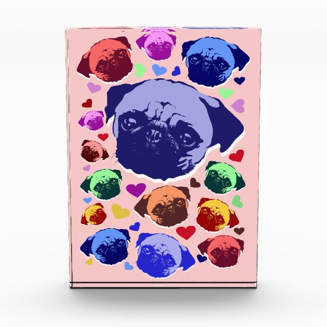 Pug Puppy Dog PopArt Retro Style Fotoblock (Vorderseite)